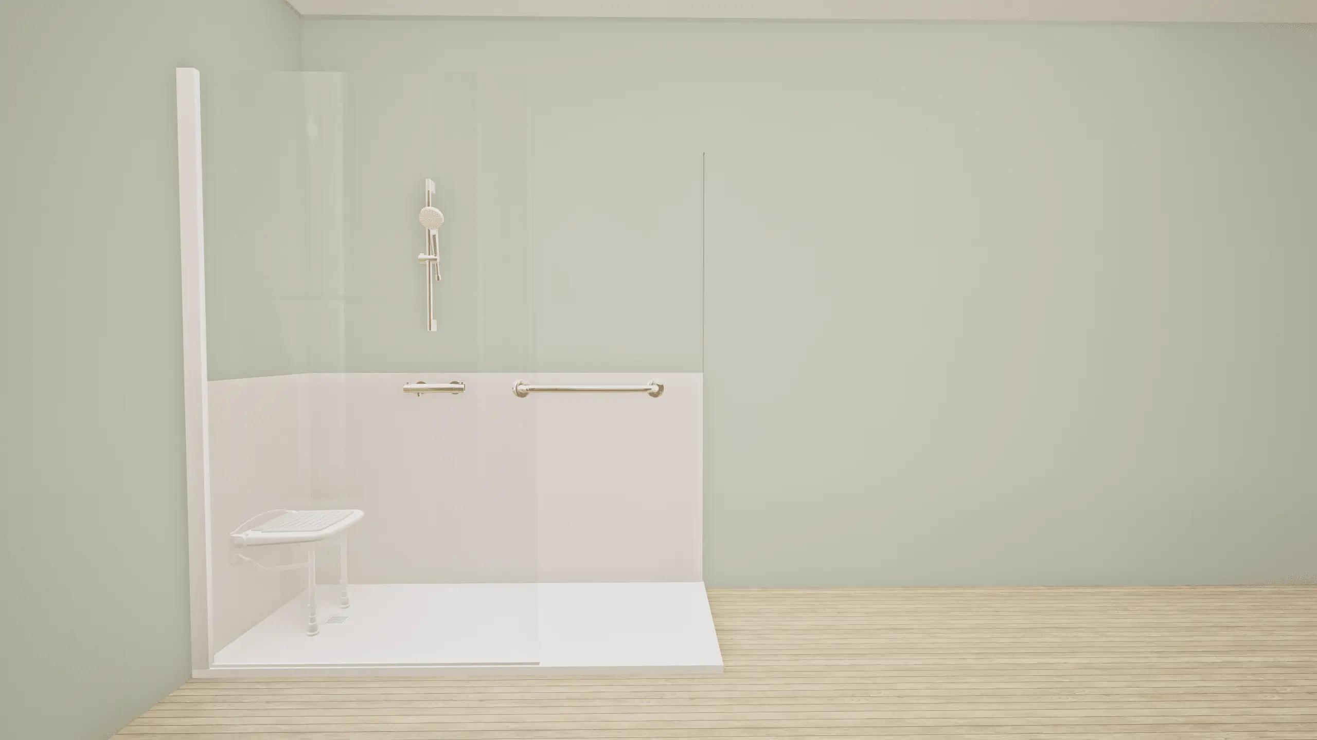 Douche adaptée avec paroi fixe