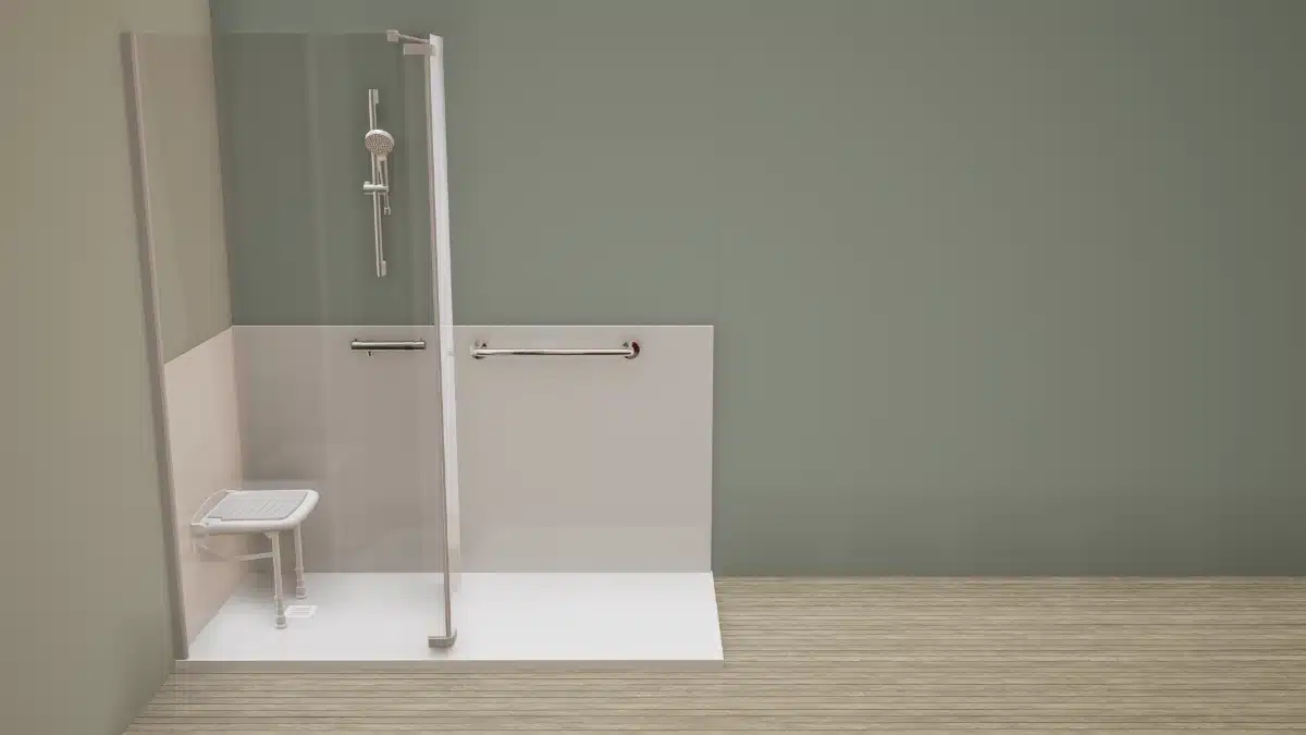 Douche Battante avec paroi fixe et battant pivotant à 180° pour faciliter l'entrée et la sortie