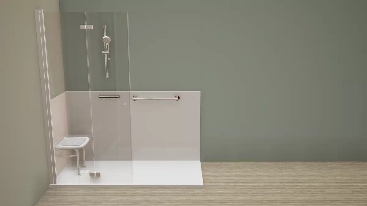 Douche Battante Pliante à battant accordéon se repliant contre le mur, idéale en petite salle de bain